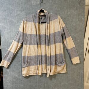 Alex & Harry 100% cashmere cardigan gray & cream striped sweater medium